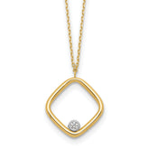 14K with Rhodium-Platedodium Polished CZ Square Necklace